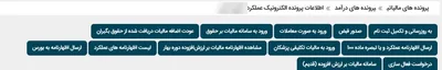 صفحه‌ی جزئیات پرونده در درگاه مالیاتی با کلیدهای به‌روزرسانی ثبت نام و ارسال اظهارنامه عملکرد و یا تبصره ماده ۱۰۰